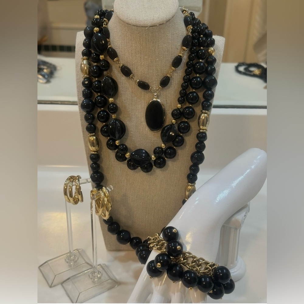 Monet Black and Gold Multi-Strand Necklace Set